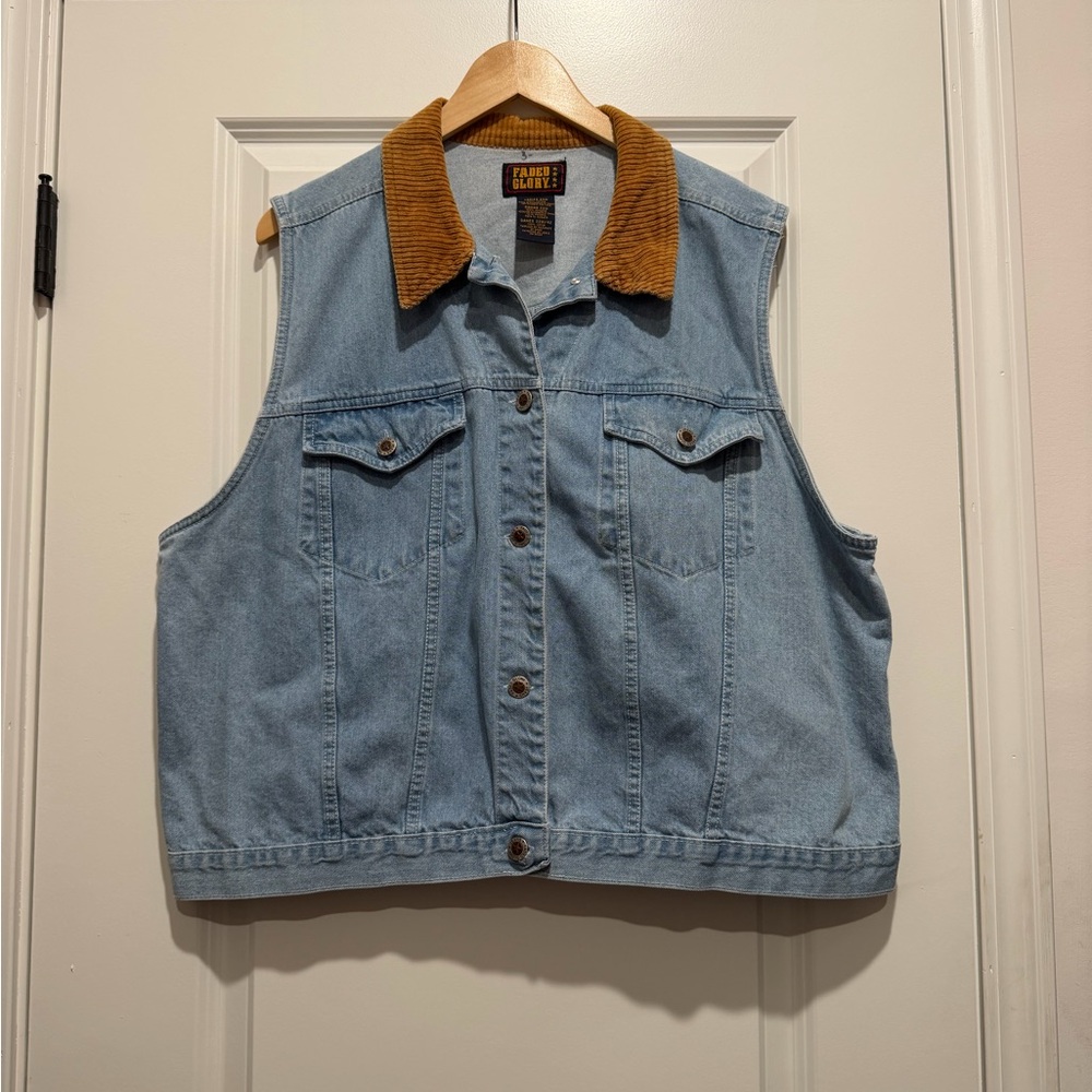 Vintage Y2K Faded Glory Denim Vest with‎ Corduroy Collar